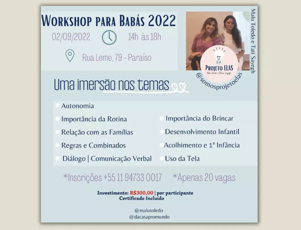 Projeto Elas Workshop de Babás Just Real Moms