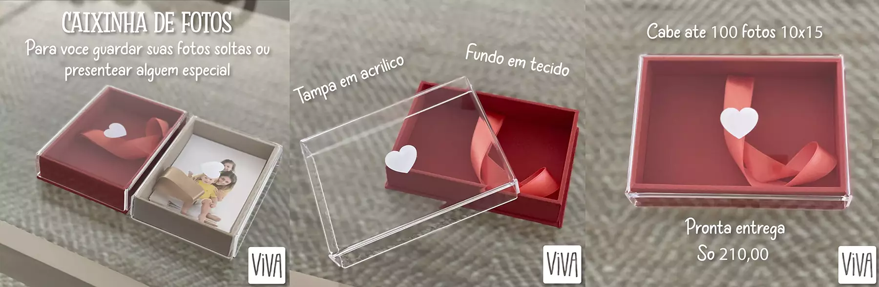 Caixinha de Fotos de acrilico e base vermelha - Just Real Moms