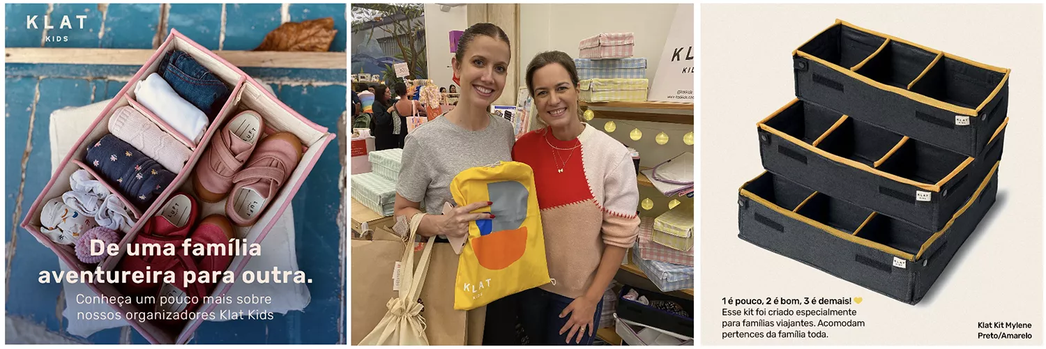 3 fotos da Klat Kids de organizadores, incluindo uma foto da fundadora com a Gabriela Prioli