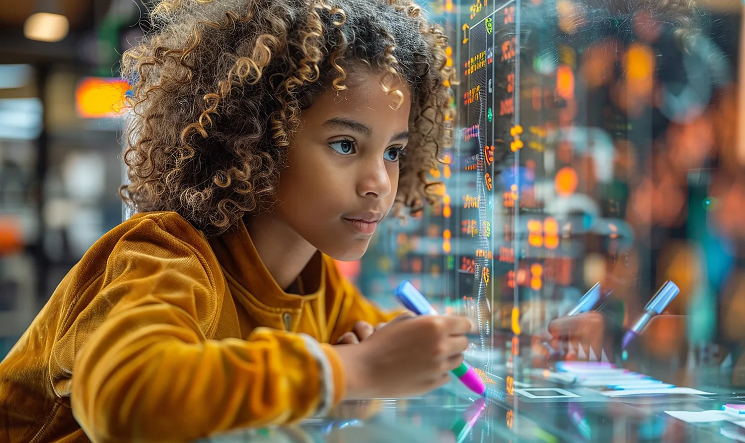 Menina estudando com a ajuda da inteligência artificial