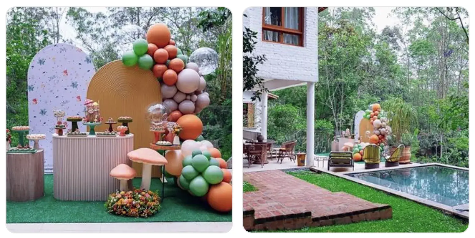 Duas fotos de festa infantil em área externa