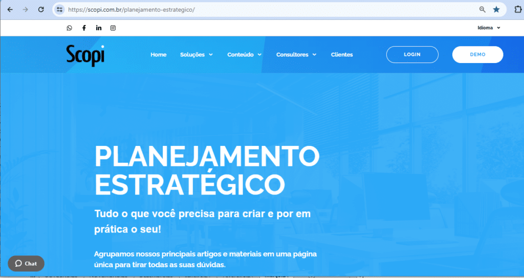 Screen Página planejamento estrategico