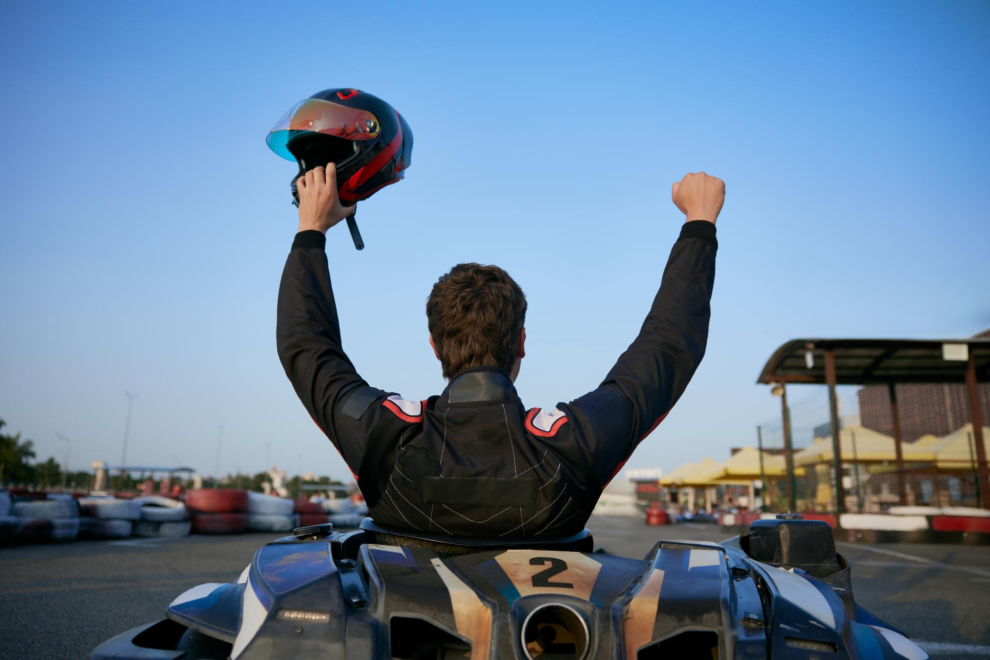 Kart racer celebrating after a race